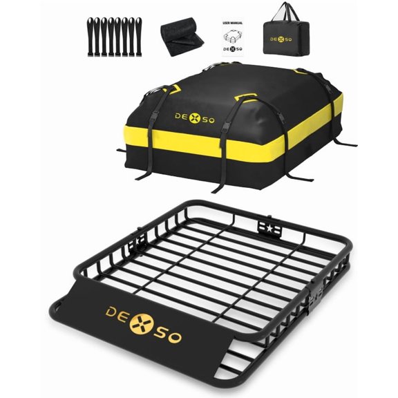 Towallmark 46 x 36 Inch Roof Rack Basket, Cargo Carrier, SUV Roof Rack, 200LBS Capacity with Waterproof Luggage Bag for Trucks SUVs Vehicles Camping
