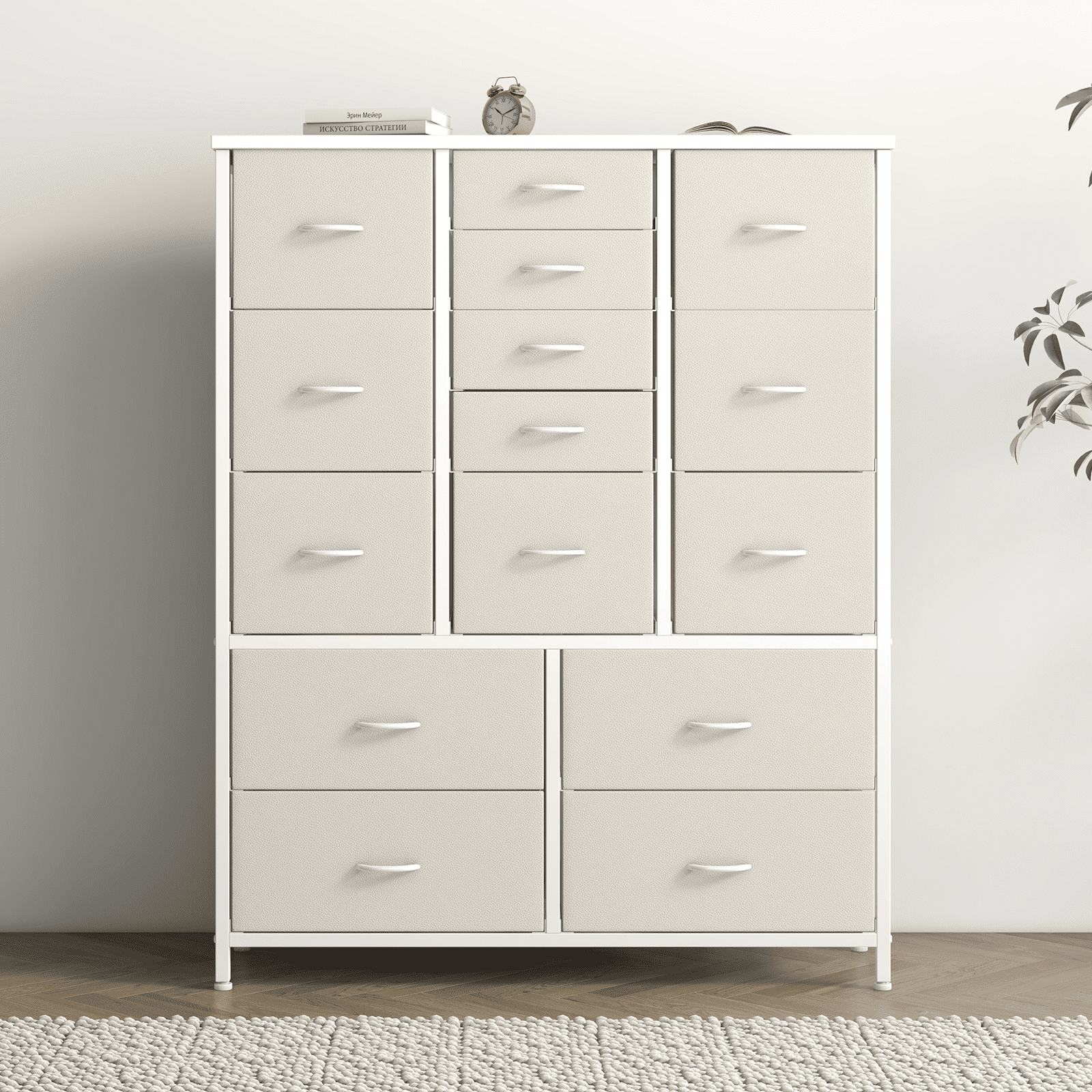 Towallmark 48" H Tall Dresser with 15 Drawers Dressers for Bedroom Fabric Storage Dresser & Chest of Drawers(White)