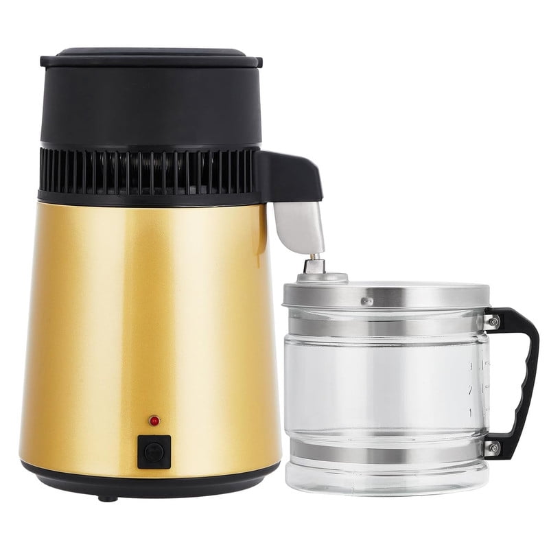 Towallmark 4L 1.1 Gallon Stainless Steel Water Distiller, Countertop Distilled Water Machine With Glass Container, TDS Reduction Purifier For Home Office Lab Aquarium, Gold