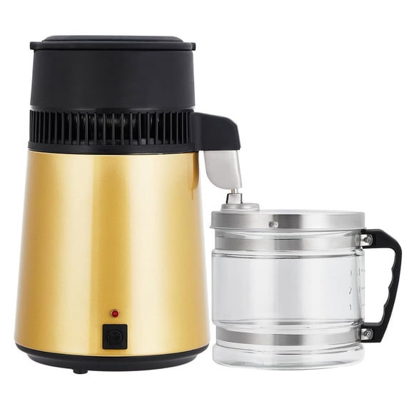 Towallmark 4L 1.1 Gallon Stainless Steel Water Distiller, Countertop Distilled Water Machine With Glass Container, TDS Reduction Purifier For Home Office Lab Aquarium, Gold