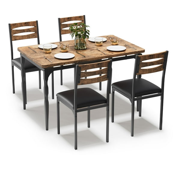 Towallmark 5 Piece Kitchen Table and Chairs Set, Dining Table Set for 4, Dining Table Set with Metal Frame, Industrial Table for Dining Room Kitchen Apartment, Brown