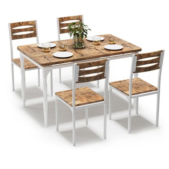 Towallmark 5 Piece Kitchen Table and Chairs Set, Dining Table Set for 4, Dining Table Set with Metal Frame, Industrial Table for Dining Room Kitchen Apartment,White Tube