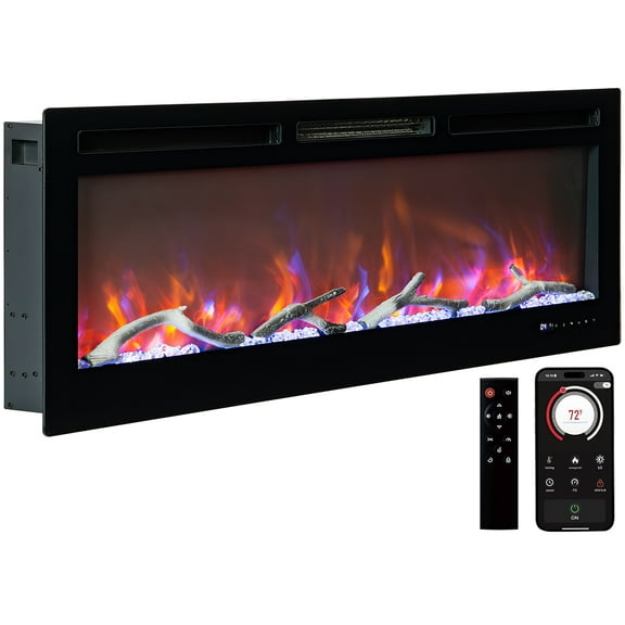 Towallmark 50" Electric Fireplace Smart WiFi Infrared Electricr, Adjustable Flame Effects, Remote Control & App, Recessed or Wall Mounted, 1500W Quartz Heater, Low Noise Operation