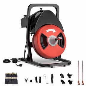 Towallmark 50Ft x 1/2 Inch 450W Drain Cleaner Machine, Heavy Duty Drain Auger with Air Activated Foot Pedal Control, Semi-Automatic Drain Snake for 2" to 4" Pipes, Includes 4 Cutters