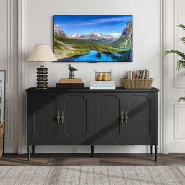 Towallmark 59"Buffet Cabinet with Storage, Modern Sideboard with 4 Doors and Adjustable Shelves, Credenza Coffee Bar Cabinet for Dining Room, Kitchen, or Living Room Black