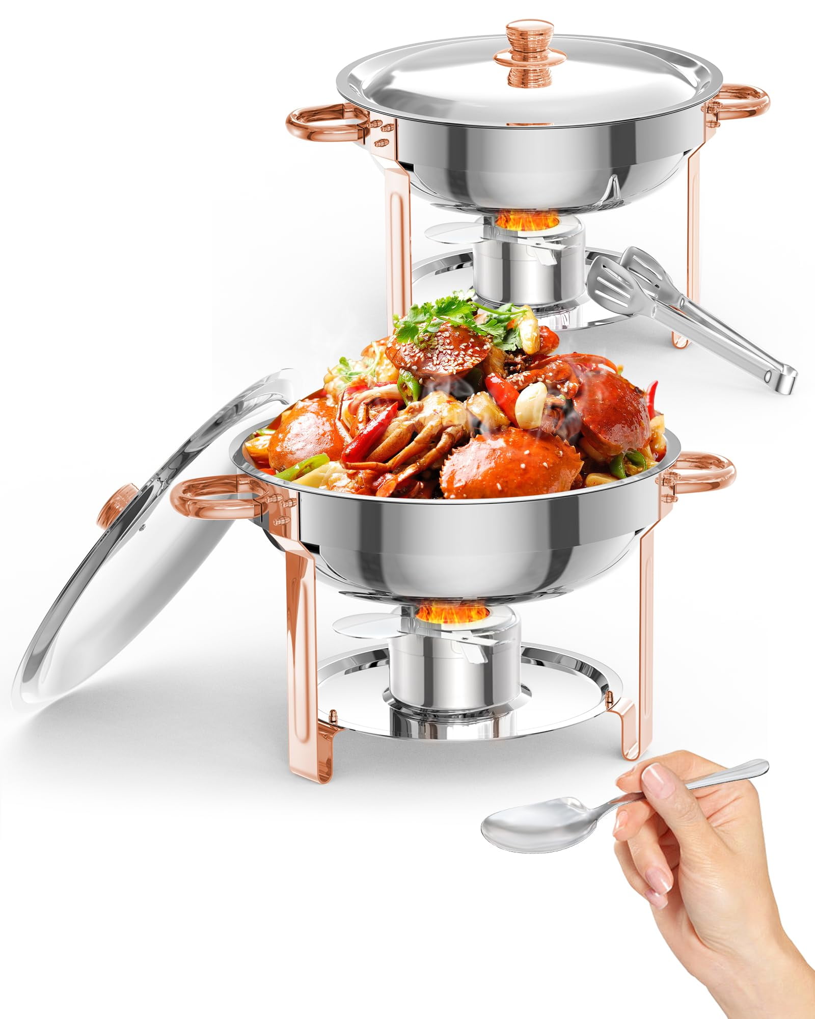 Rose Gold 5QT Stainless Steel Round Chafing Dish Buffet Set (2-Pack)