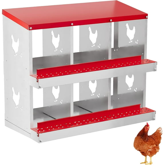 Towallmark 6-Hole Chicken Nesting Box for Laying Eggs, Roll out Nesting Boxes for Hens, Chickens, Ducks, Two-Tier Large Egg Laying Boxes