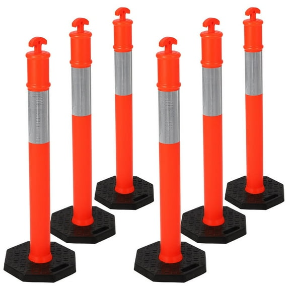Towallmark 6 Pack 45 Inch, Traffic Delineator Posts with Base, Orange Safety Cones with Reflective Collars, Portable Construction Delineators for Driving Practice Work Zone