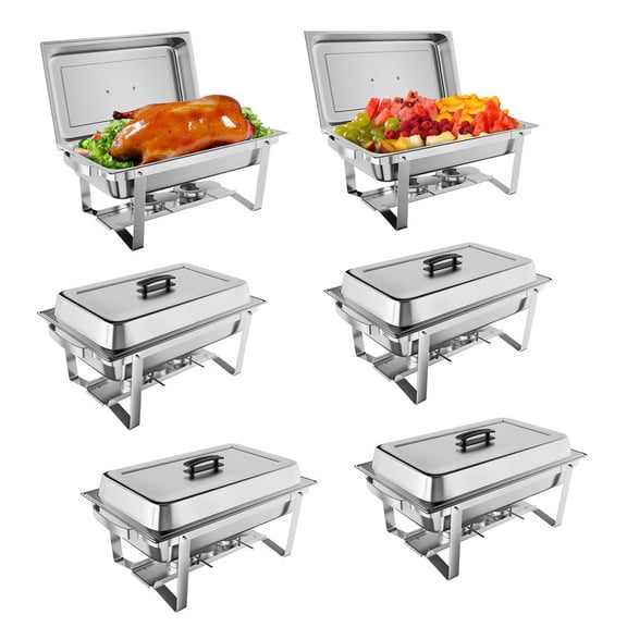 Towallmark 6 Pack 8QT Stainless Steel Chafing Dishes, Complete Buffet Warmers Set with Lids Water Pans Fuel Holders, Commercial Food Warmers for Catering Wedding Banquet Parties and Events