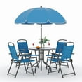 thumbnail image 1 of Towallmark 6 Piece Patio Dining Set with Umbrella,&nbsp;Outdoor Furniture Set Includes 4 Folding Chairs, Tempered Glass Top Table, Garden Dining Set, Bule, 1 of 7