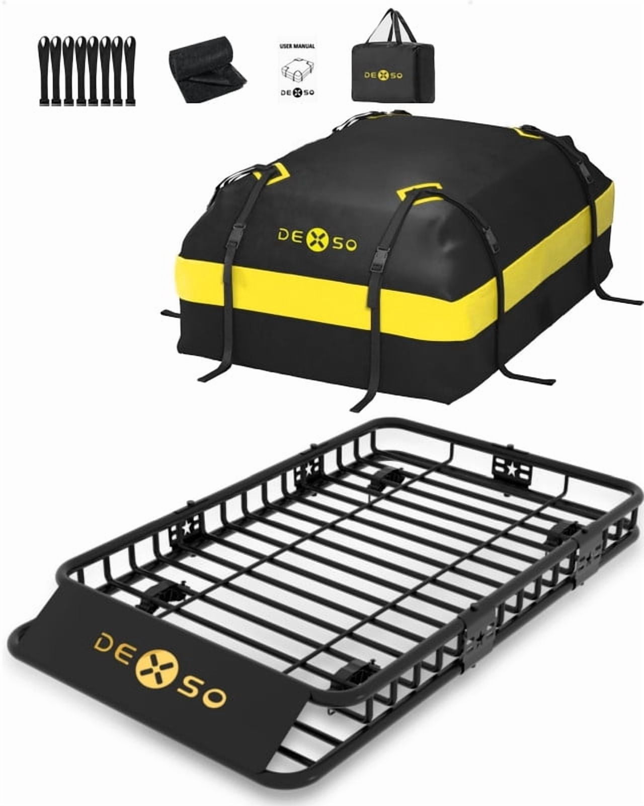 Towallmark 64 x 39 Inch Roof Rack Basket, Cargo Carrier, SUV Roof Rack, 200LBS Capacity with Waterproof Luggage Bag for Trucks SUVs Vehicles Camping