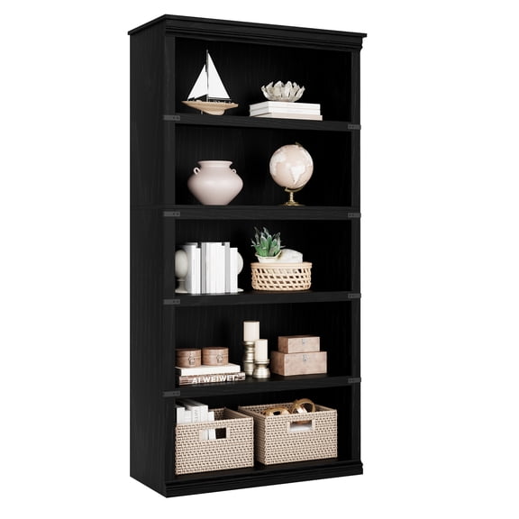Towallmark 67.4in 5 Tier Bookshelf, Farmhouse Book Shelf with Storage Open Display Bookshelves for Bedroom, Living Room and Home Office Library Storage, Black