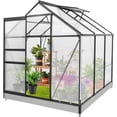 thumbnail image 1 of Towallmark 6x6x7 Outdoor Walk-in Hobby Greenhouse with Adjustable Roof Vent and Rain Gutter, Base and Anchor, Polycarbonate Aluminum Green House for Backyard Garden, 1 of 9