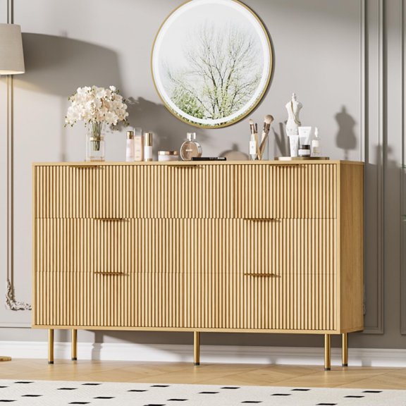 Towallmark 7 Drawers Dresser, Fluted Dresser Chest of Drawers with Handle, Wood Modern Dressers for Closet, Bedroom Furniture Storage Organizer for Living Room, Hallway