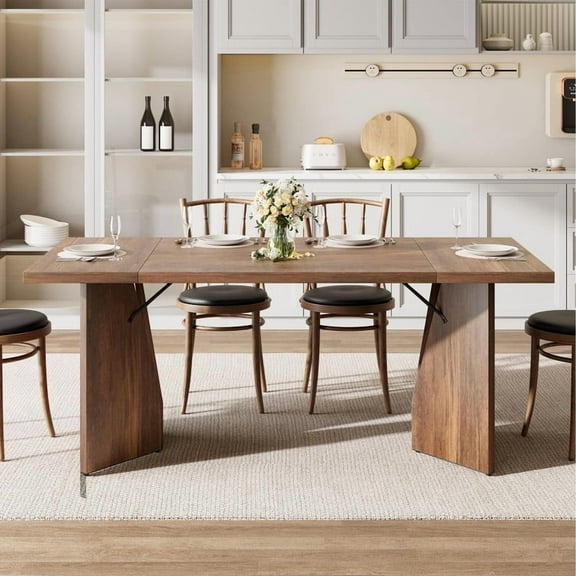 Towallmark 71 Inch Rectangular Dining Table, 6 Seater Kitchen Table With Sturdy Frame, Thickened Tabletop & Flat Legs, Large Dinner Table For Family Gatherings, Retro Style