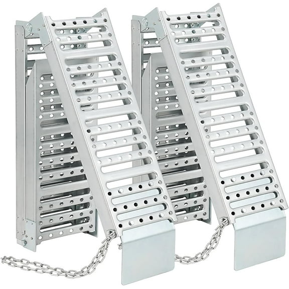 Towallmark 72" L x9 W Tri - Foldable Ramps, Folds into Three Sections Loading Ramp, Set of 2, Silver Color, Ramps for Lawn Mower Total Weight Capacity 1500 lbs