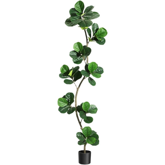 Towallmark 7FT Artificial Fiddle Leaf Fig Tree, S Shape Faux Tree with Black Nursery Planter, Artificial Ficus Tree for Home Office Living Room Indoor Decor