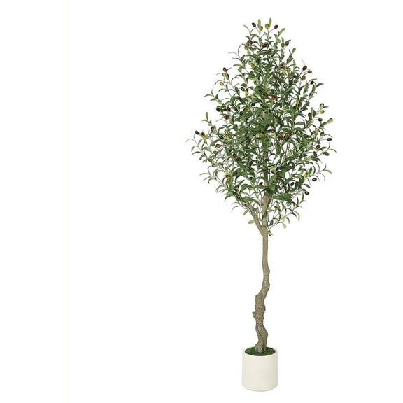 Towallmark 7ft Artificial Olive Tree in Pot, Faux Potted Olive Plant with Realistic Leaves, White Planter - Fake Silk Tree for Home, Office, Indoor Decor (Set of 1)