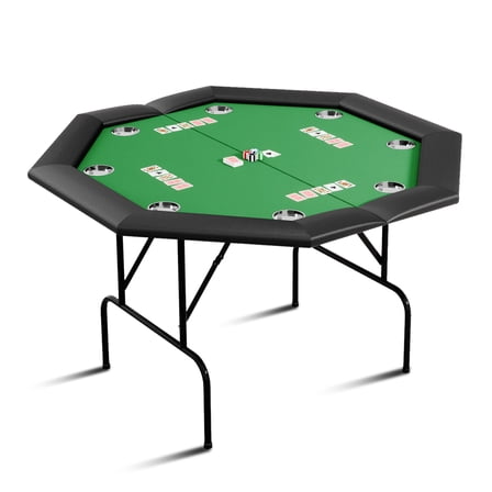Towallmark 8 Players Game Poker Table Foldable, Casino Leisure Top Texas Hold'em Gaming Table w/Stainless Steel Cup Holder, Green