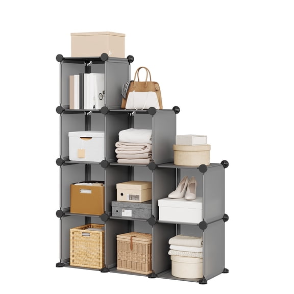 Towallmark 9-Cube Storage Organizer,PVC Modular Shelf Unit for Home Organization, Compact Storage Cabinet for Bedroom, Living Room, Entryway,Gray