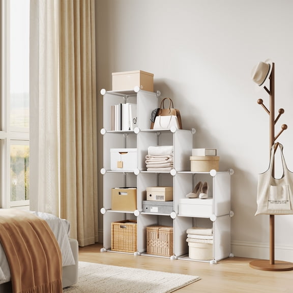 Towallmark 9-Cube Storage Organizer,PVC Modular Shelf Unit for Home Organization, Compact Storage Cabinet for Bedroom, Living Room, Entryway,White