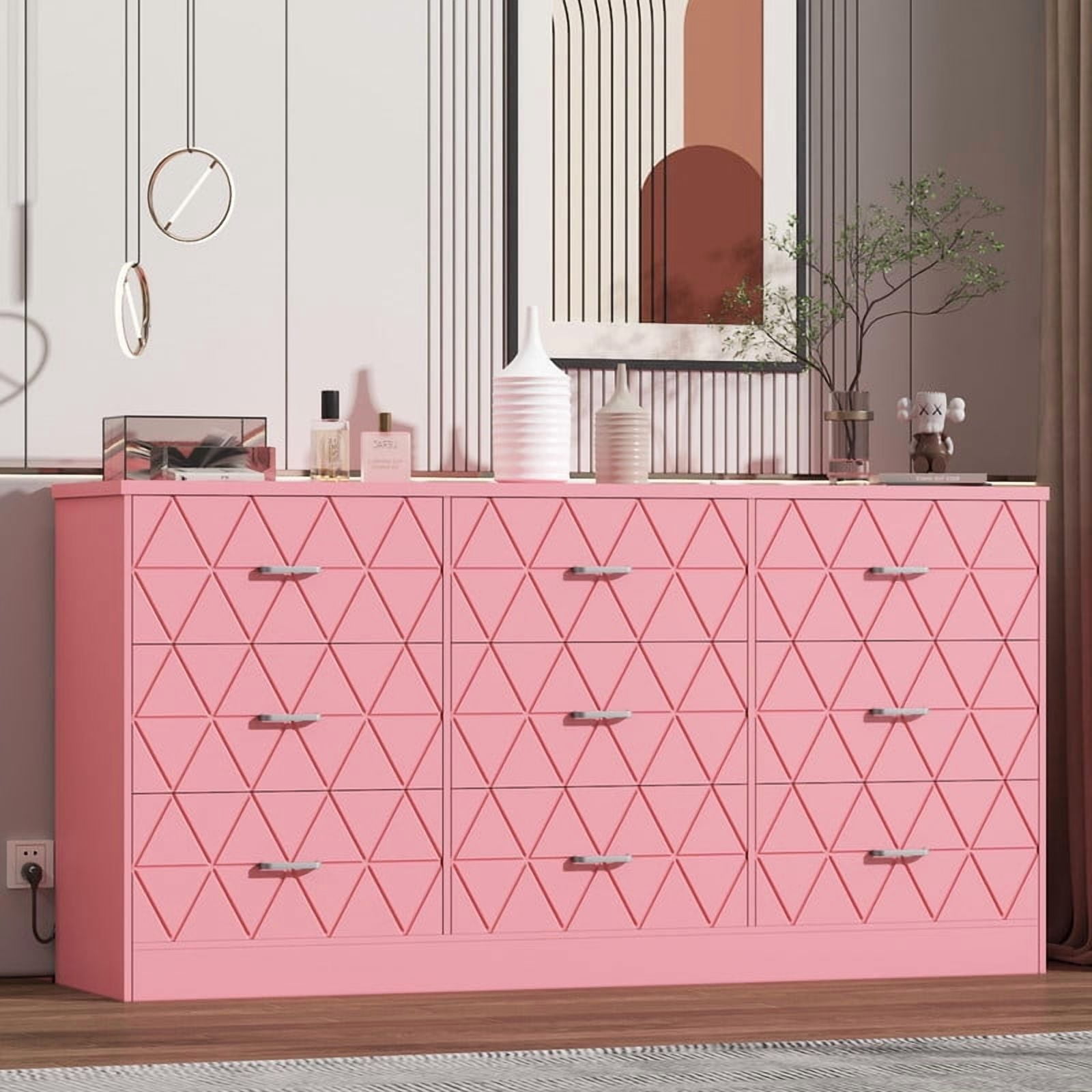 pink 9 drawer dresser 9 Drawer Modern French Provincial Hot Pink Chest of Drawers, Storage Cabinet