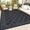 thumbnail image 1 of Towallmark 9x18 Large Outdoor Rug Waterproof, Reversible Plastic Straw Patio Mat, All Weather Outside Rugs for RV Deck Porch Balcony, Easy Cleaning Camping Carpet, Grey&White, 1 of 9