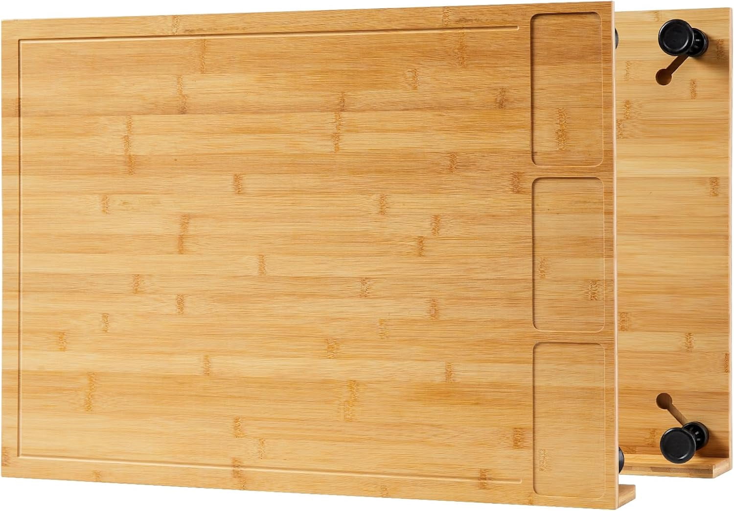 Towallmark Bamboo Cutting Board & Stovetop Cover - Raised Chopping Board with Detachable Legs, Juice Groove & Compartments - Versatile Sink Cover for Home and Restaurant Kitchen Countertops