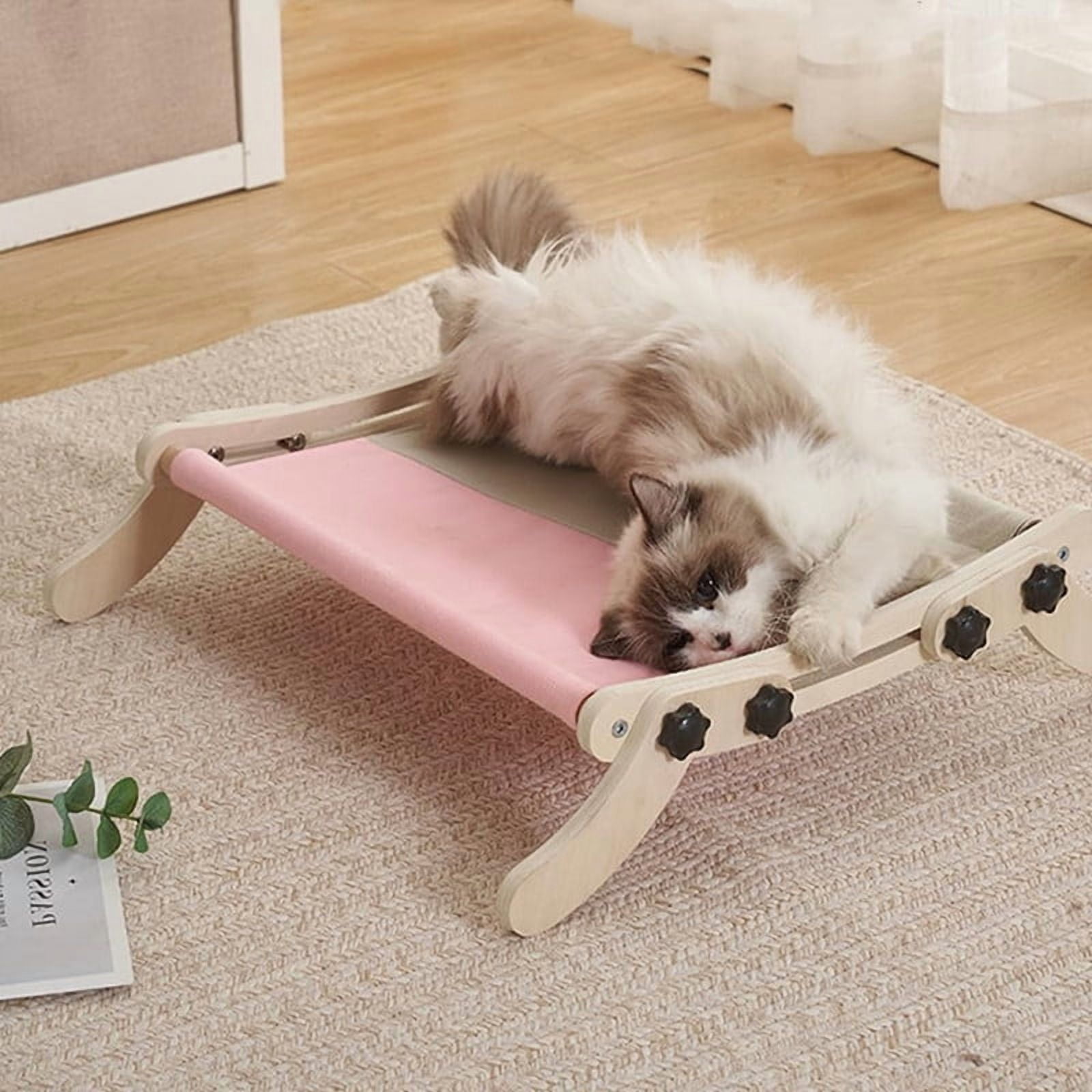 Towallmark Cat Window Perch, Cat Window Seat for Indoor Cats Wall Hammock with Washable Canvas Cover Adjustable Cat Sleeping Bed Holds Up 18kg for Window Bedside Verandahs Floor Gray Pink