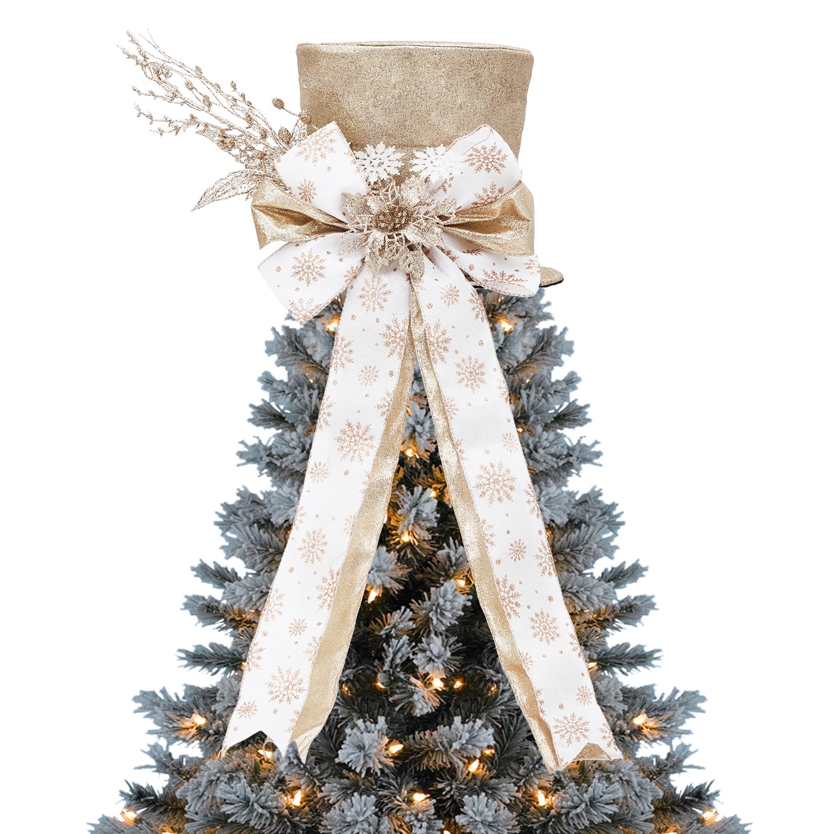 Towallmark Christmas Tree Topper, Ribbon Bow Topper for Tree,Xmas Ornaments for Holiday Decor, Great Gift Christmas Decoration,9.84 x 9.84 in