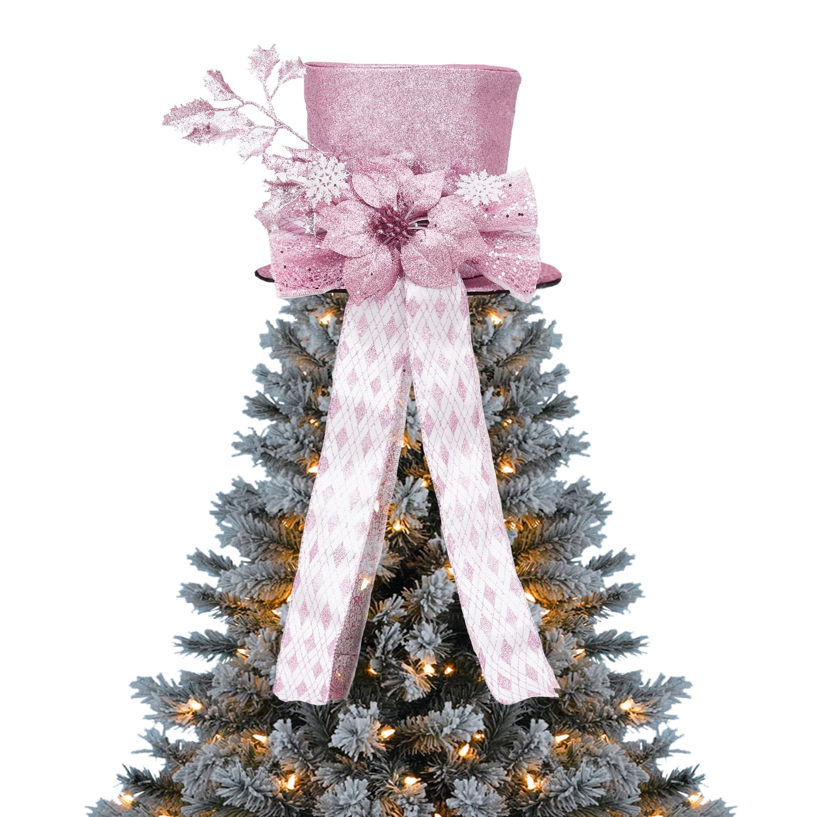 Towallmark Christmas Tree Topper, Ribbon Bow Topper for Tree,Xmas Ornaments for Holiday Decor, Great Gift Christmas Decoration,9.84 x 9.84 in