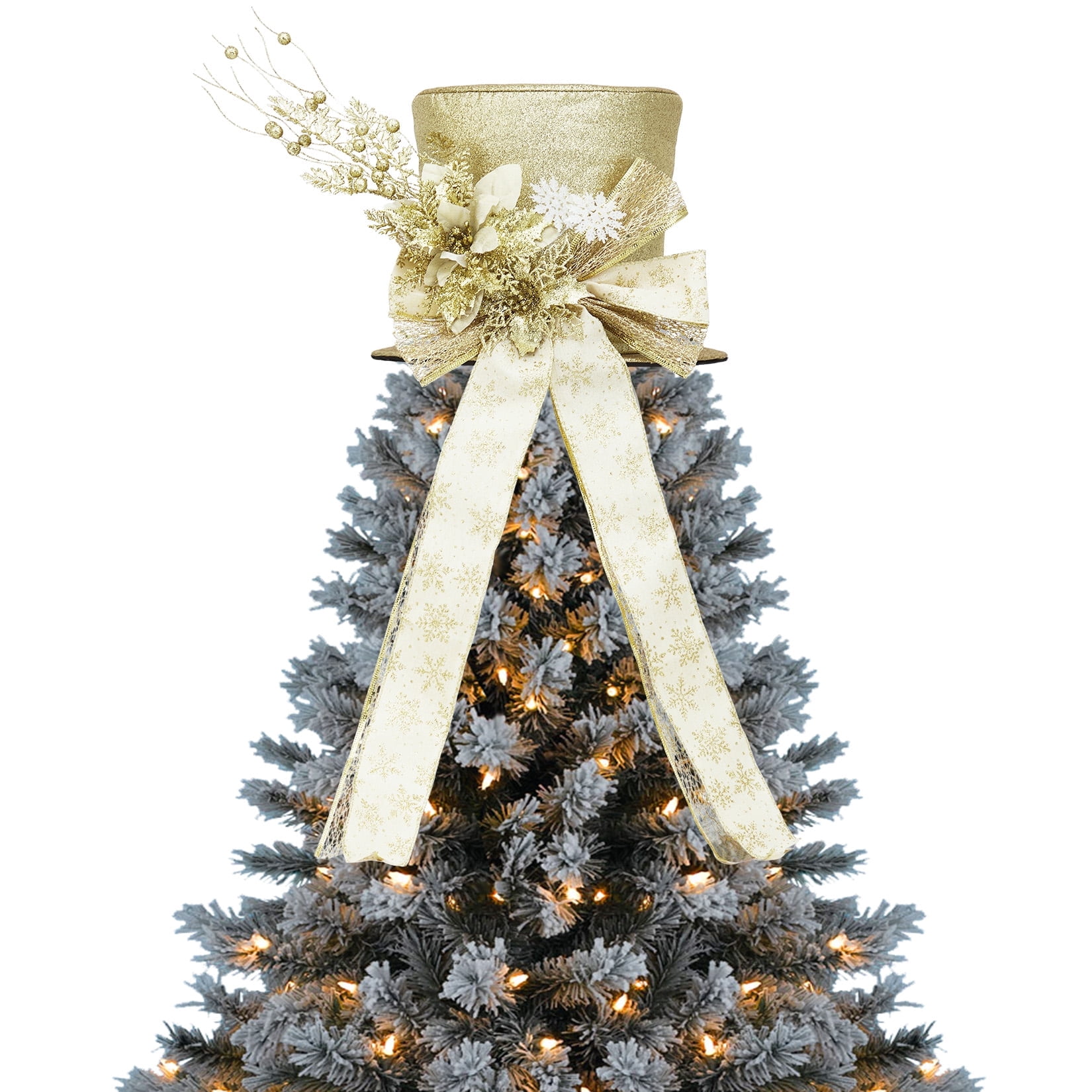 Towallmark Christmas Tree Topper, Ribbon Bow Topper for Tree,Xmas Ornaments for Holiday Decor, Great Gift Christmas Decoration,9.84 x 9.84 in