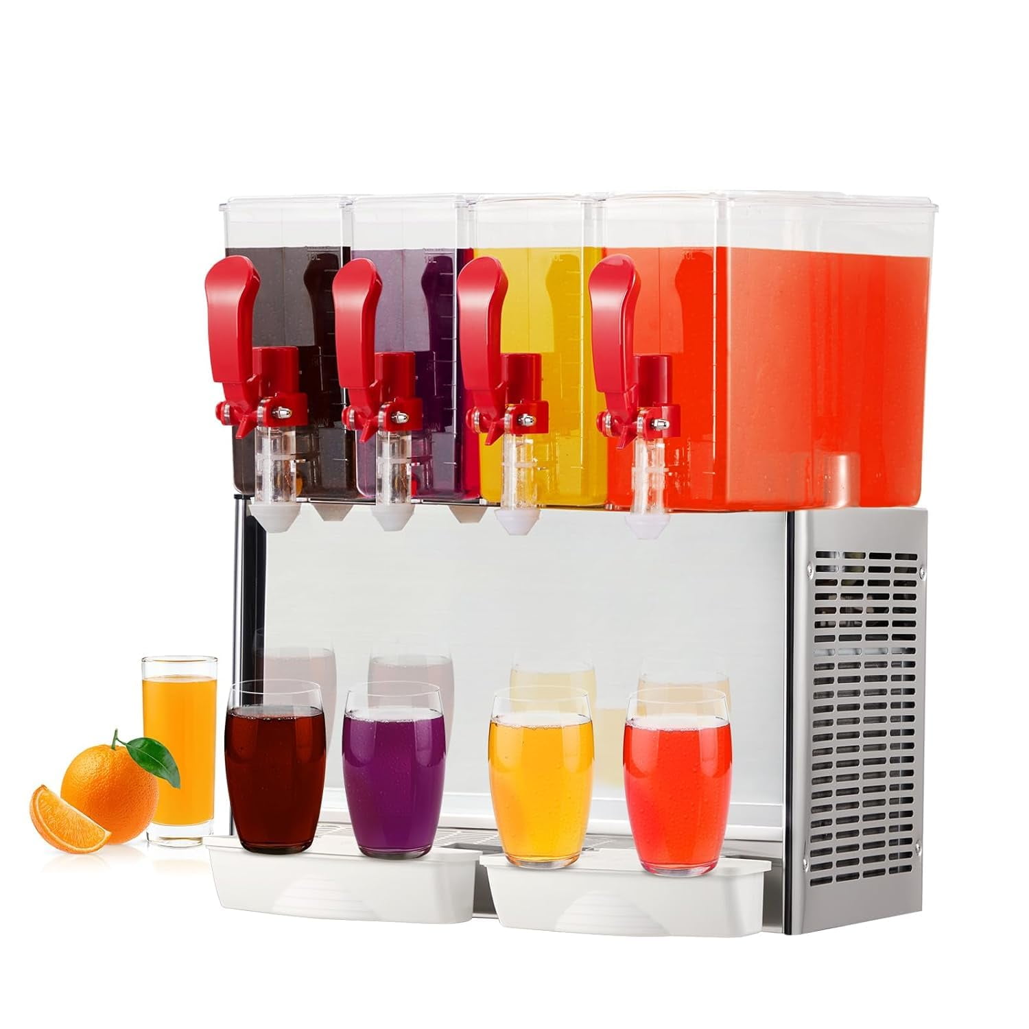 Towallmark Commercial Beverage Dispenser, 4 Tanks 10.56 Gallon 40L Commercial Juice Dispenser, 380W Stainless Steel Food Grade Ice Tea Drink Dispenser with Thermostat Controller, 10 Liter Per Tank