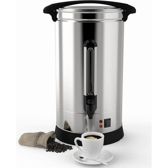 Towallmark Commercial Coffee Urn, 60 Cup 10L Double Wall Stainless Steel Coffee Maker, Hot Beverage Dispenser For Party Buffet Catering Wedding, Silver Coffee Water Urn