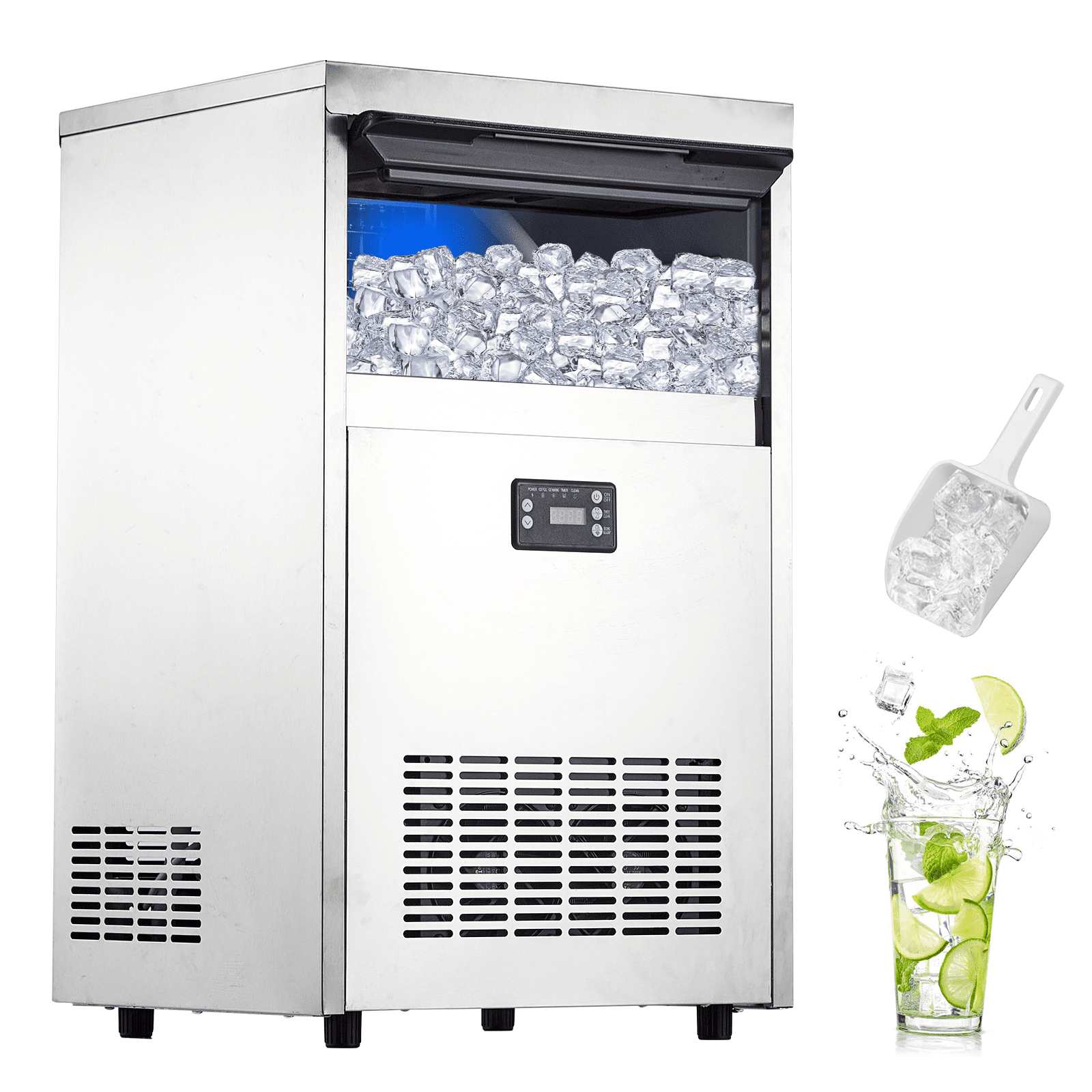 Towallmark Commercial Ice Maker Machine 100Lbs/24H, SECOP Compressor&ETL Approval, Industrial Ice Machine, 33Lbs Storage, Ice Ready in 8-15 min, Stainless Steel Ice Maker for Business