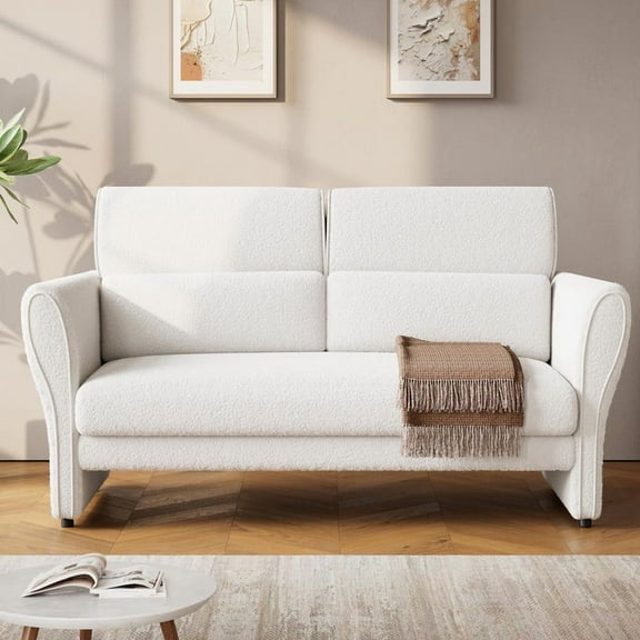 Towallmark Couches for Living Room, 57" Loveseat Sofa, Modern Boucle Small Couch with High Backrest and Removable Lumbar Pillows, Easy Assembly, Upholstered Comfy Sofa for Bedroom Office, Ivory