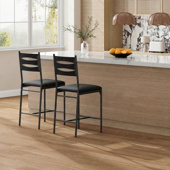 Towallmark Counter Height Bar Stools Set of 2, 22.4" Modern Upholstered Bar Chairs with Back and Thick Padded Seat, Kitchen Island Barstools for Breakfast Bar, Dining Room, Bistro, Black