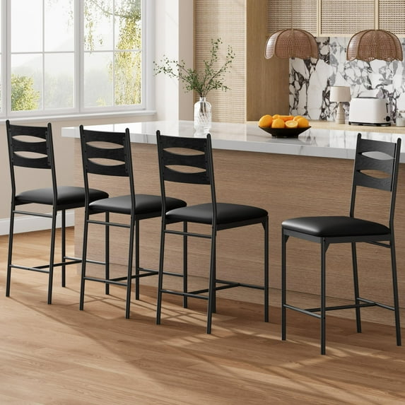 Towallmark Counter Height Bar Stools Set of 4, 22.4" Modern Upholstered Bar Chairs with Back and Thick Padded Seat, Kitchen Island Barstools for Breakfast Bar, Dining Room, Bistro, Black