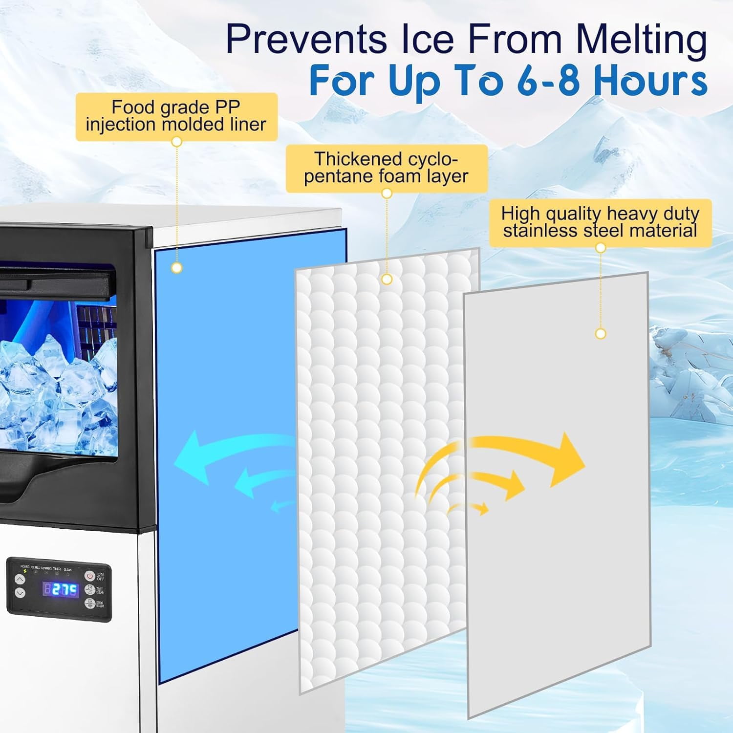 Towallmark Countertop Ice Maker, Nugget Style, 110 lbs/Day with 35 lbs Storage Bin, White