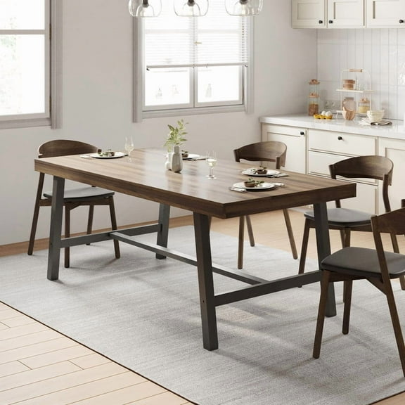 Towallmark Dining Table, 71 Inch Rectangular Farmhouse Table For 6 10 People, Adjustable Feet Sturdy Kitchen Dining Room Table, Brown Modern Long Dining Table