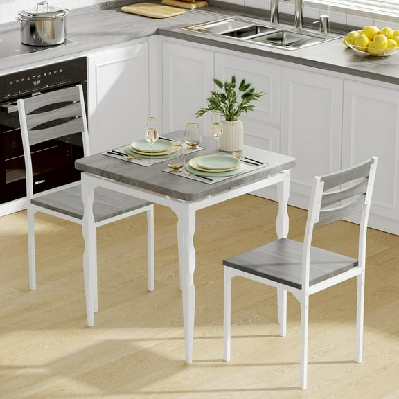 Towallmark Dining Table Set for 2, Dining Table and Chairs Set of 2, 3 Piece Dining Table Set with Spiral Table Legs for Small Spaces, Kitchen, Apartment, Gray