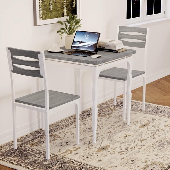 Towallmark Dining Table Set for 2, Versatile 3 Piece Small Kitchen set with PU Upholstered Chairs for Saving Small Spaces, Apartments, Studio Living, Gray