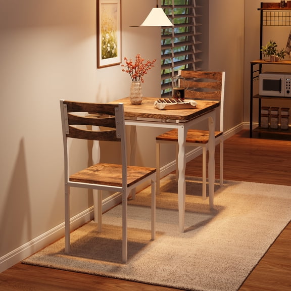 Towallmark Dining Table Set for 2, Versatile 3 Piece Small Kitchen set with PU Upholstered Chairs for Saving Small Spaces, Apartments, Studio Living, White Tube + Retro Color