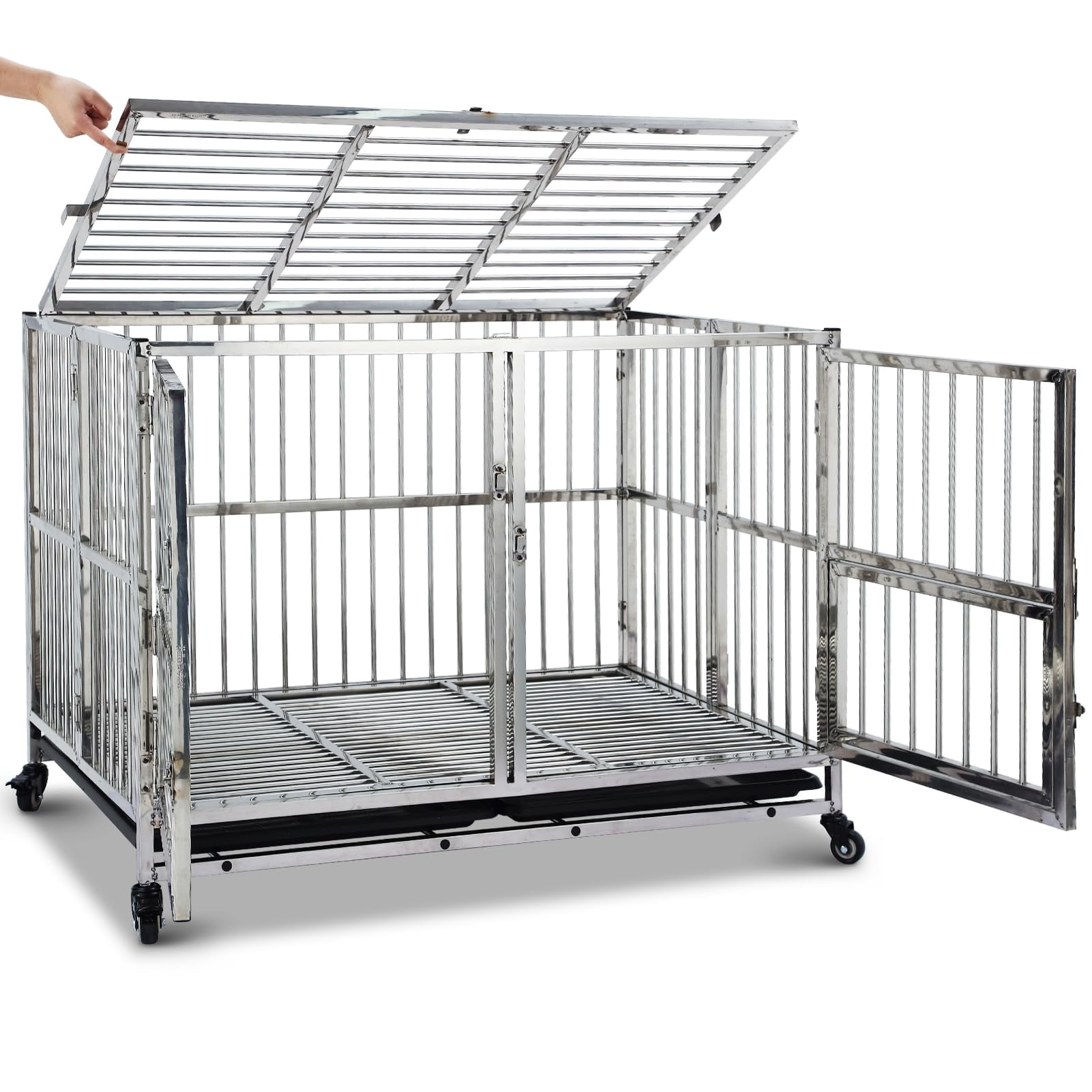 Towallmark Dog Cage Large Dogs,with Wheels, Lock& Removable Tray, for ...