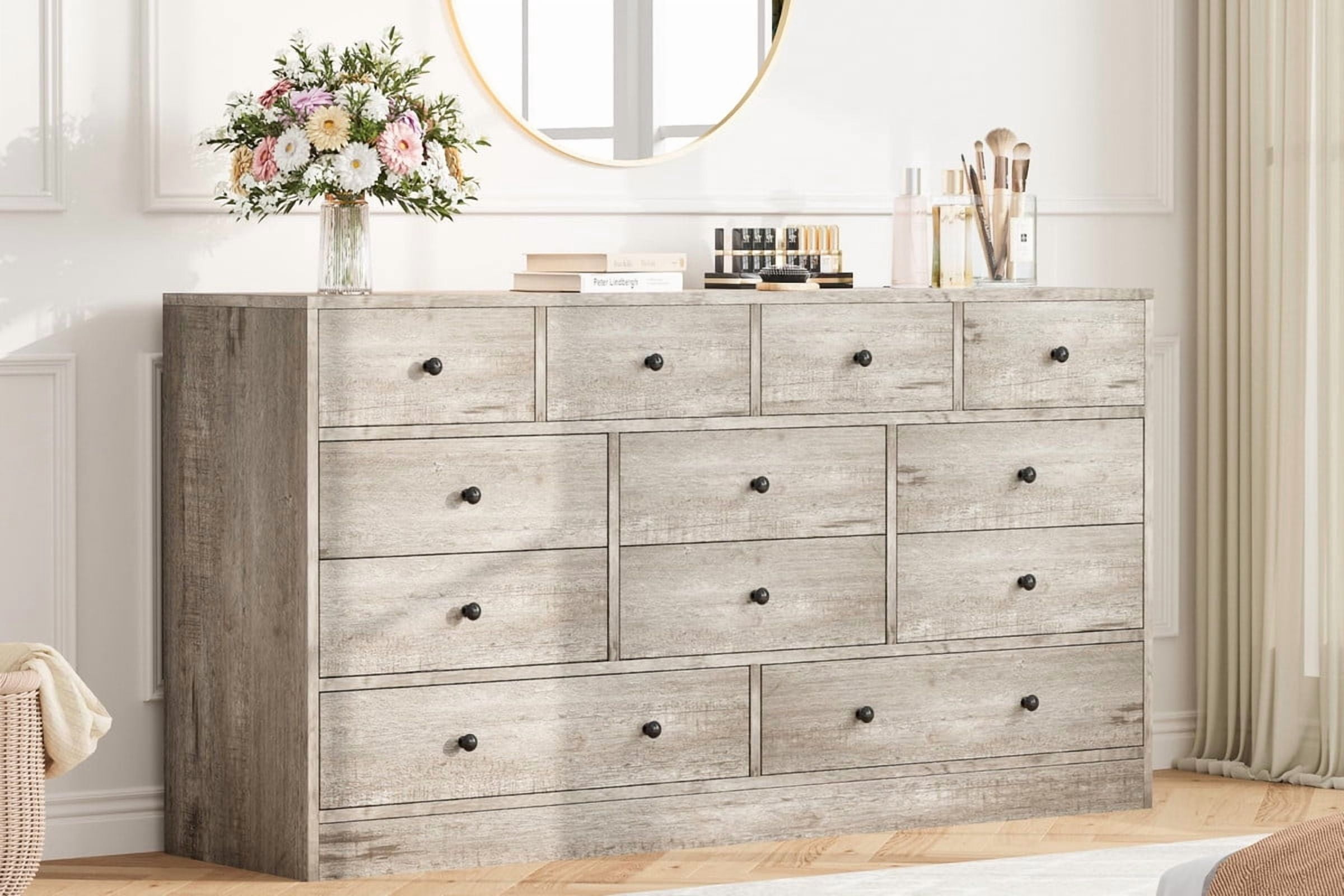 Towallmark Dresser for Bedroom,12 Drawer Dressers & Chests of Drawers, Wood Storage Drawer Dresser with Power Outlet, 61 Inch