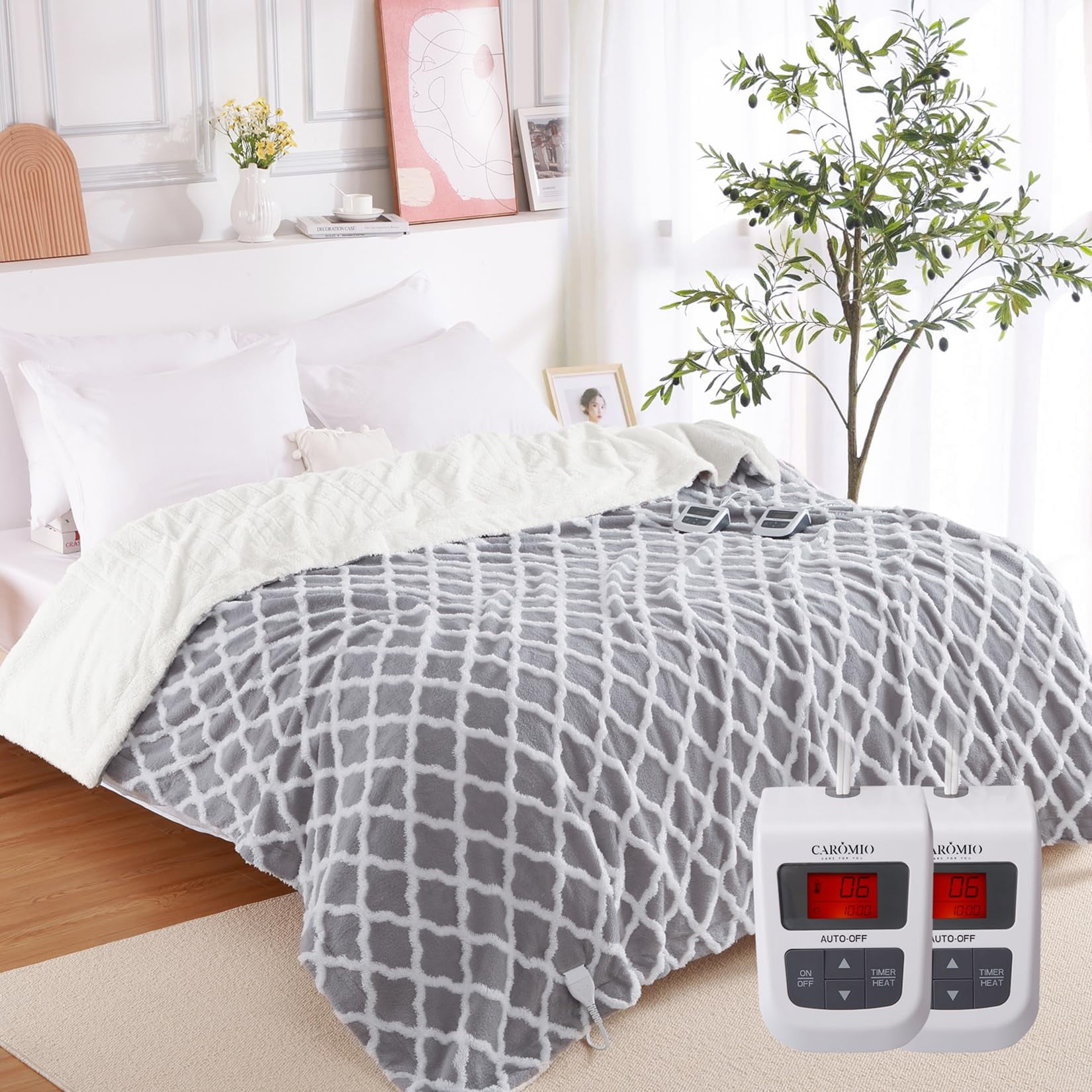 Towallmark Electric Blanket King Size Dual Control Sherpa Tufted