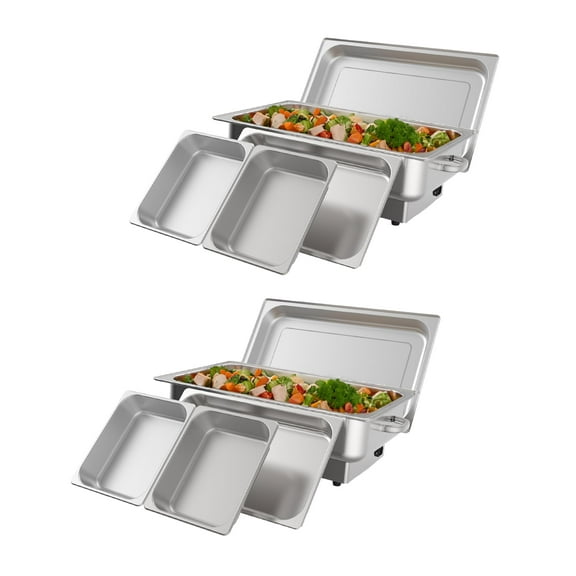 Towallmark Electric Chafing Dish Buffet Set 2 Pack, 9QT Food Servers and Warmers Stainless Steel with 1 Full-Size Pan & 2 Half-Size Pan with Temperature Control Display for Weddings
