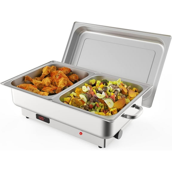 Towallmark Electric Chafing Dish Buffet Set | 2 x 4.5QT Half-Size Stainless Steel Servers & Warmers | Commercial Food Warmer with Temperature Control Display for Parties, Catering, and Festivals