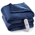 thumbnail image 1 of Towallmark Electric Heated Blanket Throw, 50" x 60" Super Cozy Soft Flannel Heated Throw with 4 Fast Heating Levels & 4 Hours Auto Off, Machine Washable, Home Office Use, Navy, 1 of 7