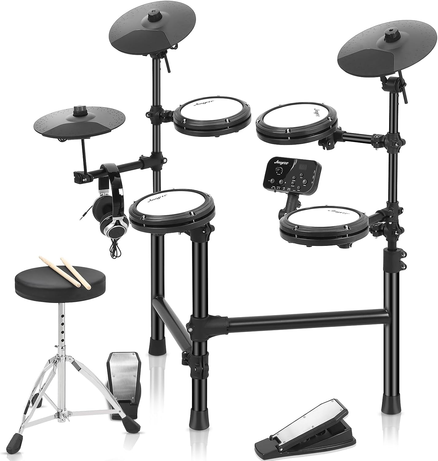 Towallmark Electronic Drum Set,Electric Drum Set With 4 Quiet Mesh Drum Pads,150 Sounds,2 Switch